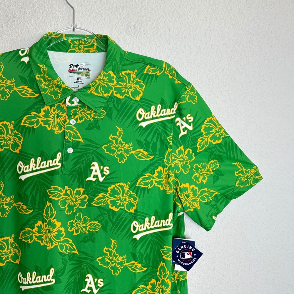 Reyn Spooner MLB Oakland Athletics Mens Performance‎ Polo Shirt Green Floral L